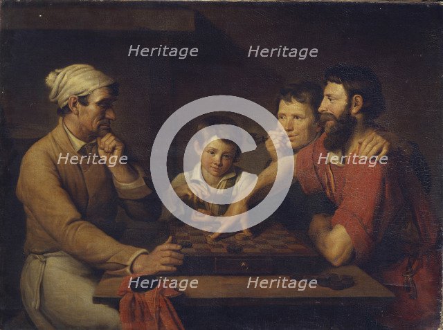 A Cook Playing Draughts with a Caretaker, 1824. Artist: Gryaznov, Vasily Ivanovich (1805-after 1862)