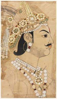 Portrait of Maharaja Pratap Singh (1764-1803), c. 1793. Creator: Sahib Ram (Indian, active 1745-1803), attributed to.