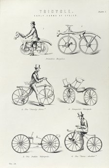 Six early forms of bicycle, c1870. Artist: Unknown