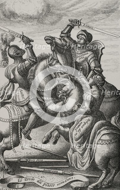 The chivalry represented by allegorical characters, 1553, (1877).  Creator: Jules Jean Marie Joseph Huyot.