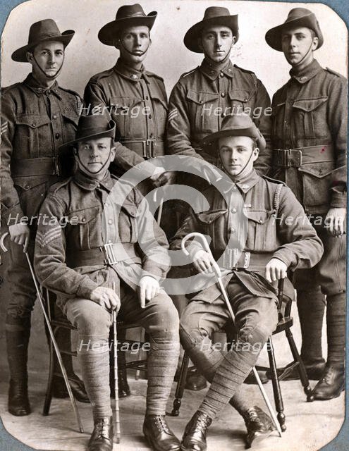 Joseph Ewen Sheffield and five soldiers, c1918. Creator: Unknown.