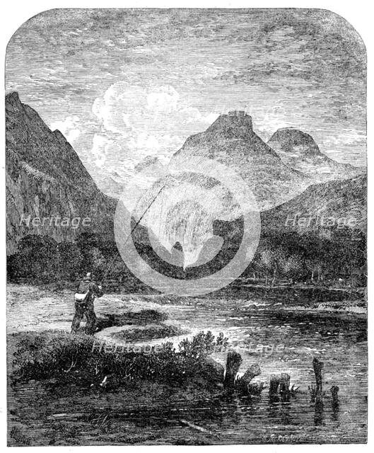 Freshwater fishes: angling on the Echaig, near Kilmun, [Scotland], 1862. Creator: Mason Jackson.