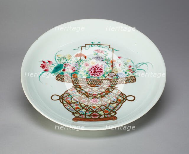 Famille-Rose 'Flower Basket' Dish, Qing dynasty (1644-1911), 18th century. Creator: Unknown.
