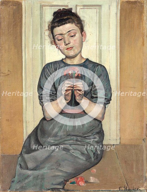 Girl arranging flowers (Girl with carnation), c. 1886. Artist: Hodler, Ferdinand (1853-1918)