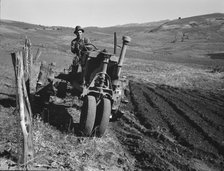 Young farmer plowing while other co-op members..., Ola self-help sawmill co-op, Gem County, 1939. Creator: Dorothea Lange.