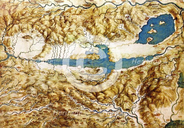 Topographic View of the Countryside around the Plain of Arezzo and the Val di Chiana, Early16th cen. Artist: Leonardo da Vinci (1452-1519)