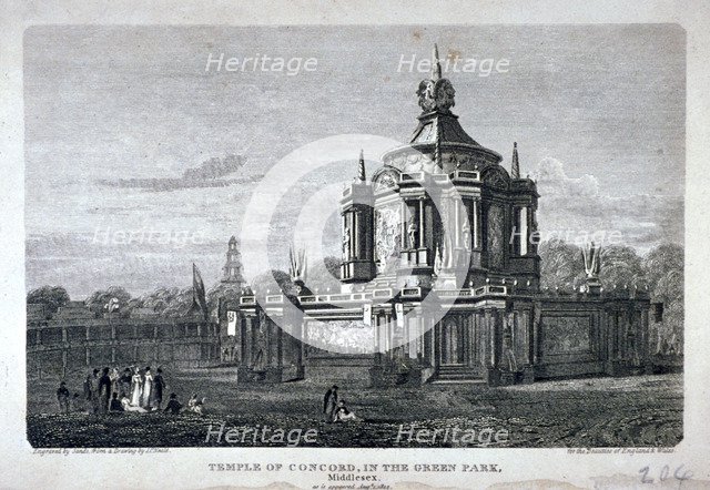 Temple of Concord, Green Park, Westminster, London, 1814. Artist: Robert Sands