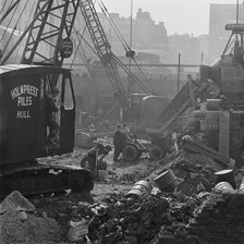 A crane at work on the post-war redevelopment of the Barbican Estate, London, 1962-1964. Creator: John Gay.