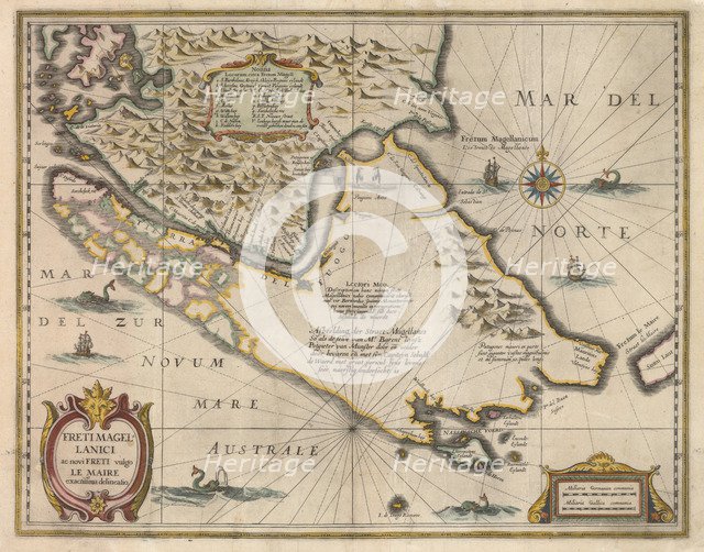 Freti Magellanici ac novi freti vulgo Le Maire exactissima delineatio, c.1630. Artist: Hondius, Jodocus (1563-1612)