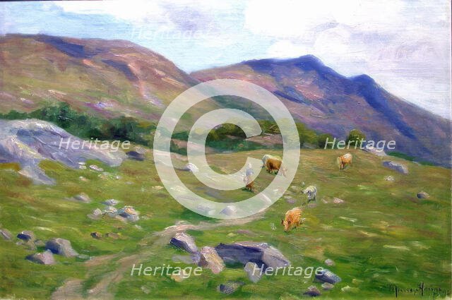 Mountain Landscape with Cattle, 1898. Creator: Marie Hauge.