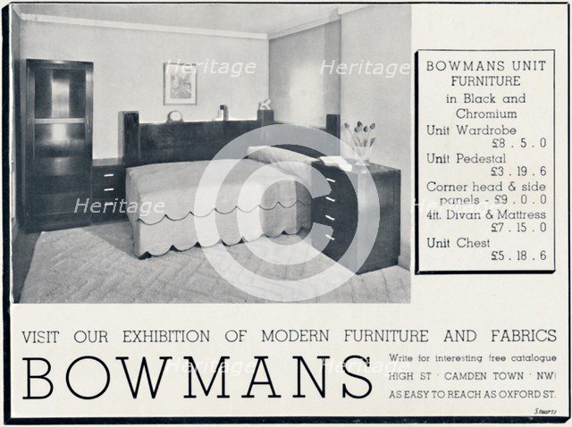 'Bowmans - Visit our Exhibition of Modern Furniture and Fabrics', 1935. Artist: Unknown.