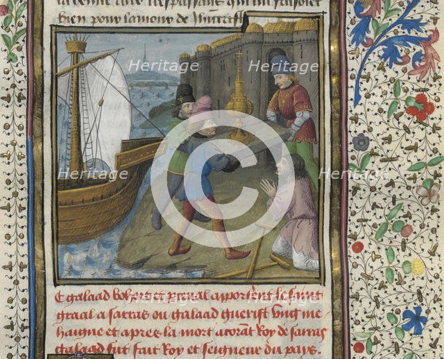 The three Grail Knights brings the Holy Grail to the Ship of Solomon, 15th century. Creator: D'Espinques, Évrard (active 1440-1494).