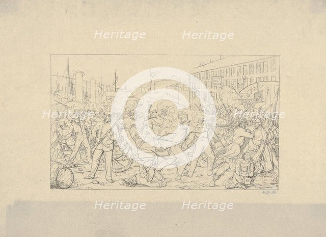 Battle in Baltimore, April 19, 1861 (from Confederate War Etchings), 1861-63. Creator: Adalbert John Volck.