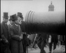 Japanese Prince Regent Hirohito Inspecting a Large Cannon With Japanese Dignitaries on the..., 1921. Creator: British Pathe Ltd.