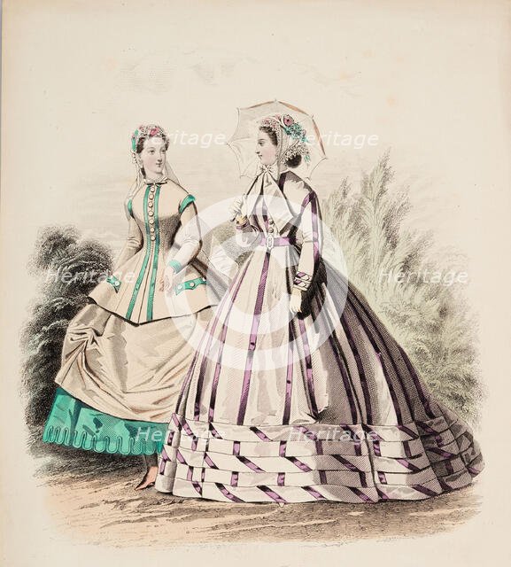 Fashion Plate - Petit Courrier des Dames 'Modes de Paris', 1866. Creator: Gilquin fils.
