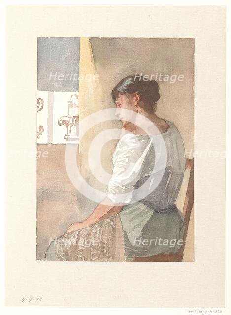 Sitting girl, profile to the left, 1836-1896. Creator: Hendrik Valkenburg.