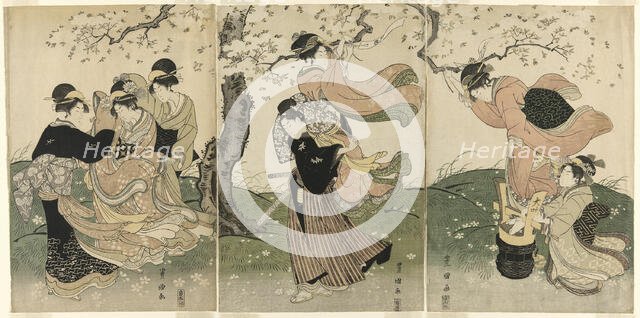 A Windy Day under the Cherry Trees, c. 1797. Creator: Utagawa Toyokuni I.