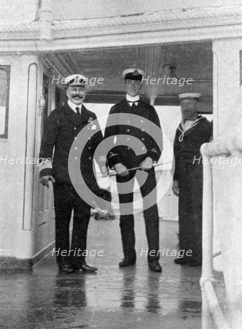 Commodore Sir Archibald Milne (1855-1938) and his sub-lieutenant, Pipon, 1908.Artist: Queen Alexandra