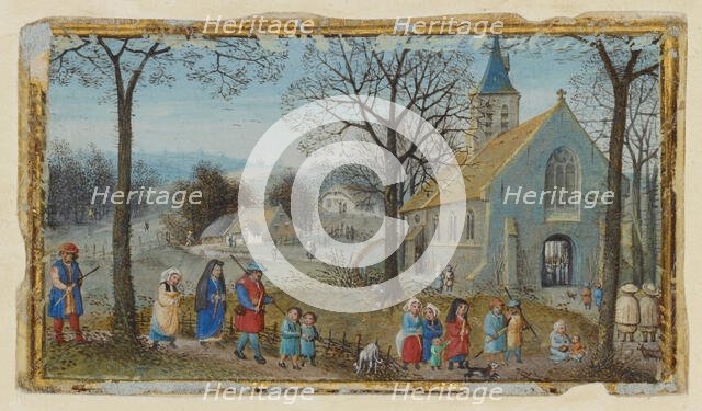 Villagers on Their Way to Church; Book of Hours, about 1550. Creator: Simon Bening.