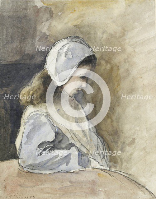 Jeanne-Rachel Pissarro seated at a table, c1872. Artist: Camille Pissarro.