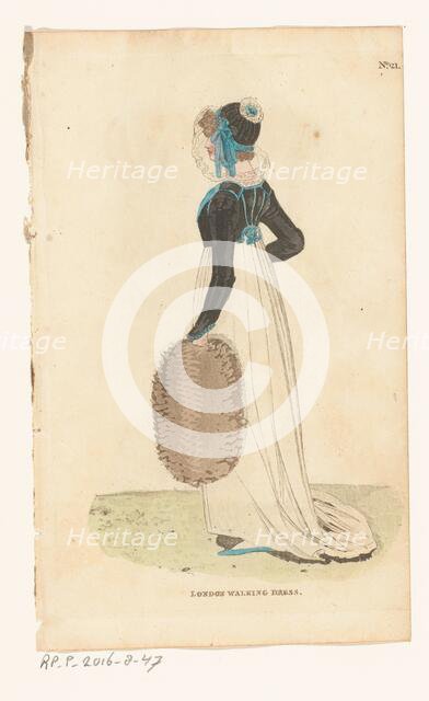 Magazine of Female Fashions of London and Paris, No.21. London Walking Dress, 1798-1806. Creator: Unknown.