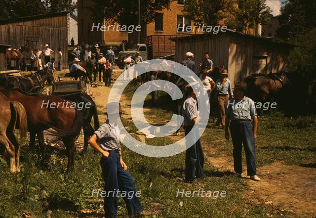 Mountaineers and farmers trading mules and horses on "Jockey St.,", Campton, Wolfe County, Ky., 1940 Creator: Marion Post Wolcott.