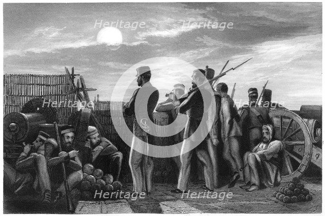 'The defenders on the lookout, battery at Lucknow', 1857, (c1860). Artist: Unknown