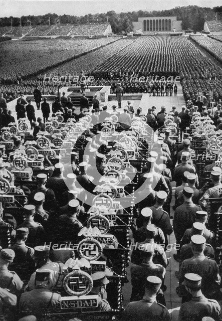 Adolf Hitler speaking at the Nuremberg Rally, Germany, 1935. Artist: Unknown