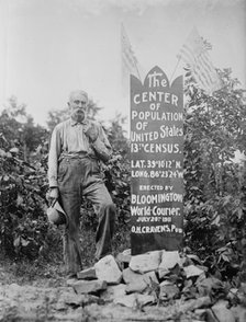 The Center of Population of U.S. [man standing next to memorial stone], between c1910 and c1915. Creator: Bain News Service.