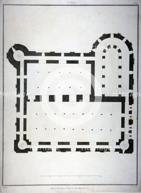 Plan of the upper storey of the White Tower, Tower of London, 1815.  Artist: James Basire II