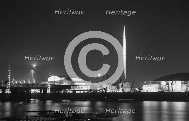 Festival of Britain site at night, South Bank, Lambeth, London, 1951. Artist: John Frederick Physick.