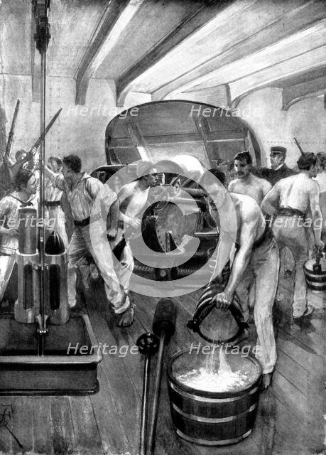 The Spanish-American War - preparing for action on an American Man-Of-War..., 1898. Creator: Unknown.