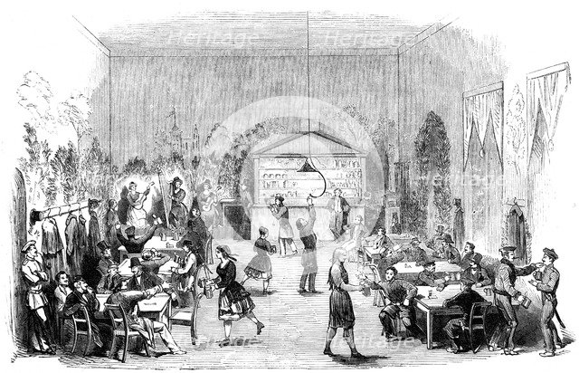 Waitresses on roller skates in a Berlin beer cellar, 1851.   Artist: Anon