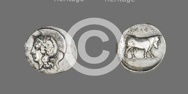 Didrachm (Coin) Depicting the Goddess Athena, 400-335 BCE. Creator: Unknown.