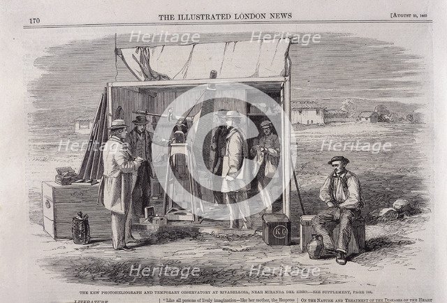 The Kew heliograph being used in an eclipse-viewing expedition to Spain, 1860. Artist: Unknown