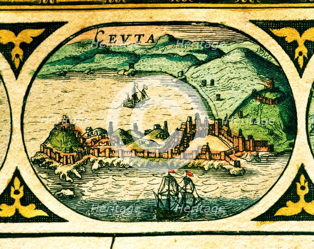 Ceuta, colored engraving from the book 'Le Theatre du monde' or 'Nouvel Atlas', 1645, created, pr…