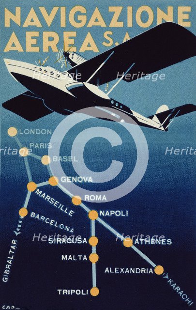 Poster advertising the company Navigazione Aerea, SA. Genova, 1932.