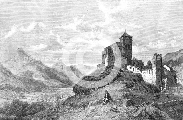 "Castle and Church of St. Valerie, Sion, Canton Valais" - painted by G. C. Stanfield..., 1856.  Creator: Unknown.