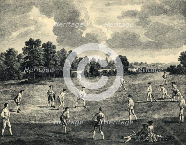 'Cricket Match in Mary-Le-Bone Fields, 1748', (1947).  Creator: Charles Grignion.