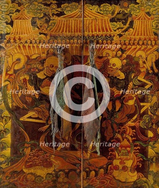 Pair of Cabinet Doors with Dancing Skeletons (Chitipati), Late 18th - early 19th century. Creator: Unknown.