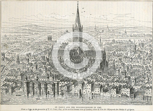 Old St Paul's Cathedral, City of London, 1540 (c1883-c1885). Artist: Unknown.