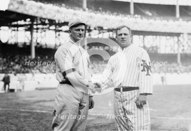 Harry Wolverton, New York AL, at left and John McGraw, New York NL, at right at the Polo...,1912. Creator: Bain News Service.