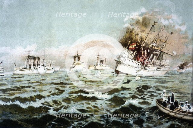 Spanish American War: Destruction of the Spanish squad in the naval battle of Cavite, 1898. Creator: Bejar Novella, Pablo (1869-1920).