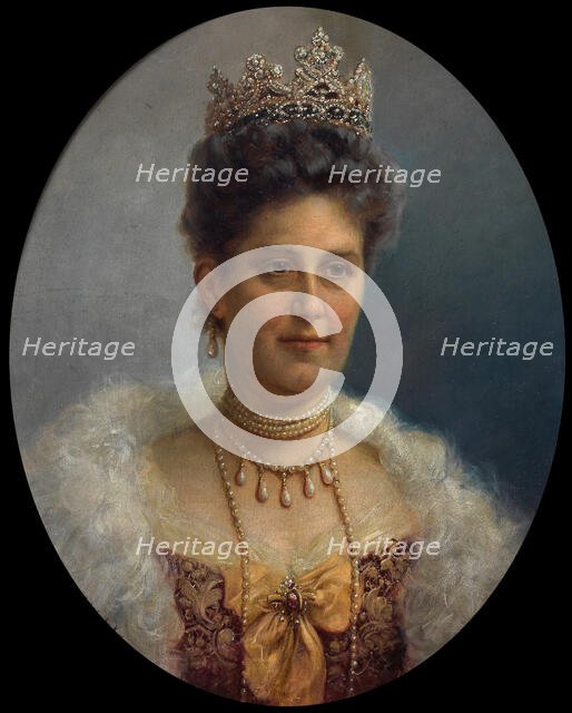 Portrait of Archduchess Maria Annunciata of Austria (1843-1871) with pearl jewelry and tiara, c 1910 Creator: Zatzka, Hans (1859-1945).