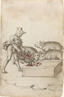 A Fool Feeding Flowers to Swine [fol. 42 recto], c. 1512/1515. Creator: Unknown.
