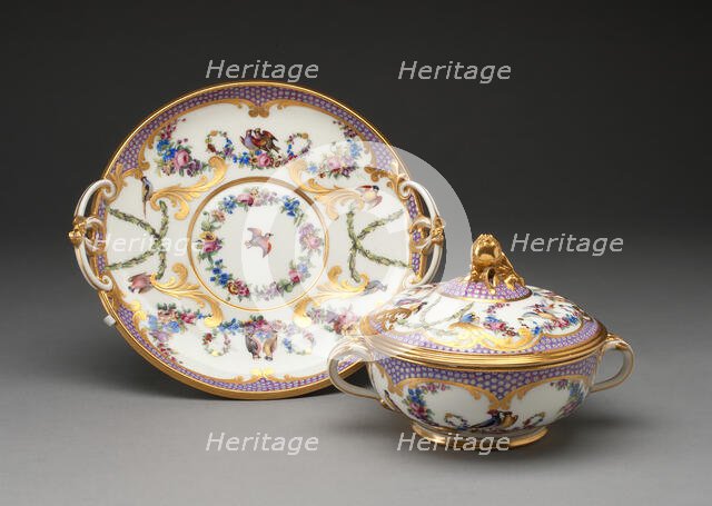 Covered Bowl and Stand (Écuelle), Sèvres, 1779. Creators: Sèvres Porcelain Manufactory, Jean-Jacques Pierre le Jeune, Henri-Martin Prevost III.