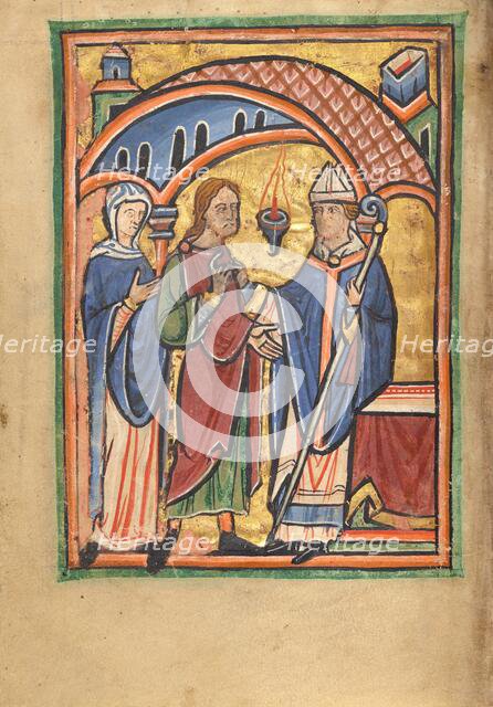 Joachim and Saint Anne before the High Priest; Illustrated Vita Christi..., about 1190-1200. Creator: Unknown.
