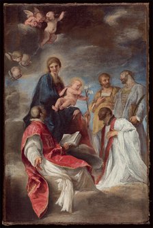 The Madonna and Child with Saints Ignatius of Loyola, Francis Xavier, Cosmas and Damian, 1629. Creator: Andrea Sacchi.