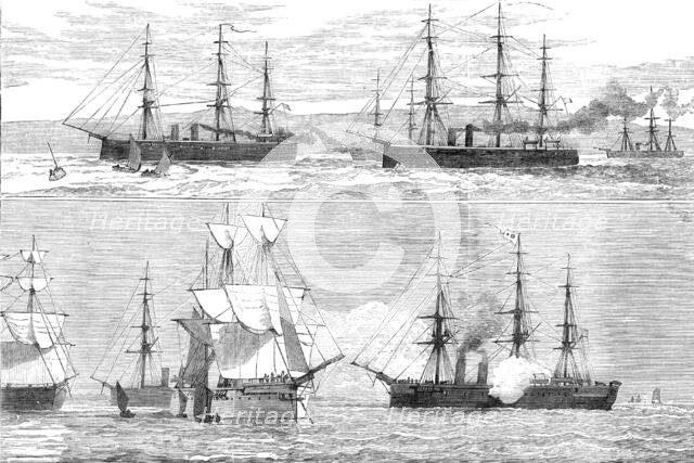 The Flying Squadron entering the Bay of Yedo [and] the Bacchante saluting the Japanese flag, 1881. Creator: Unknown.