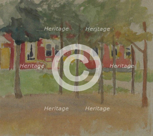 A red building between the trees. Creator: Maria Wiik.